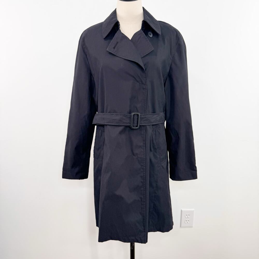 London Fog Belted Trench Coat Black Jacket Outdoors Casual Work Size L